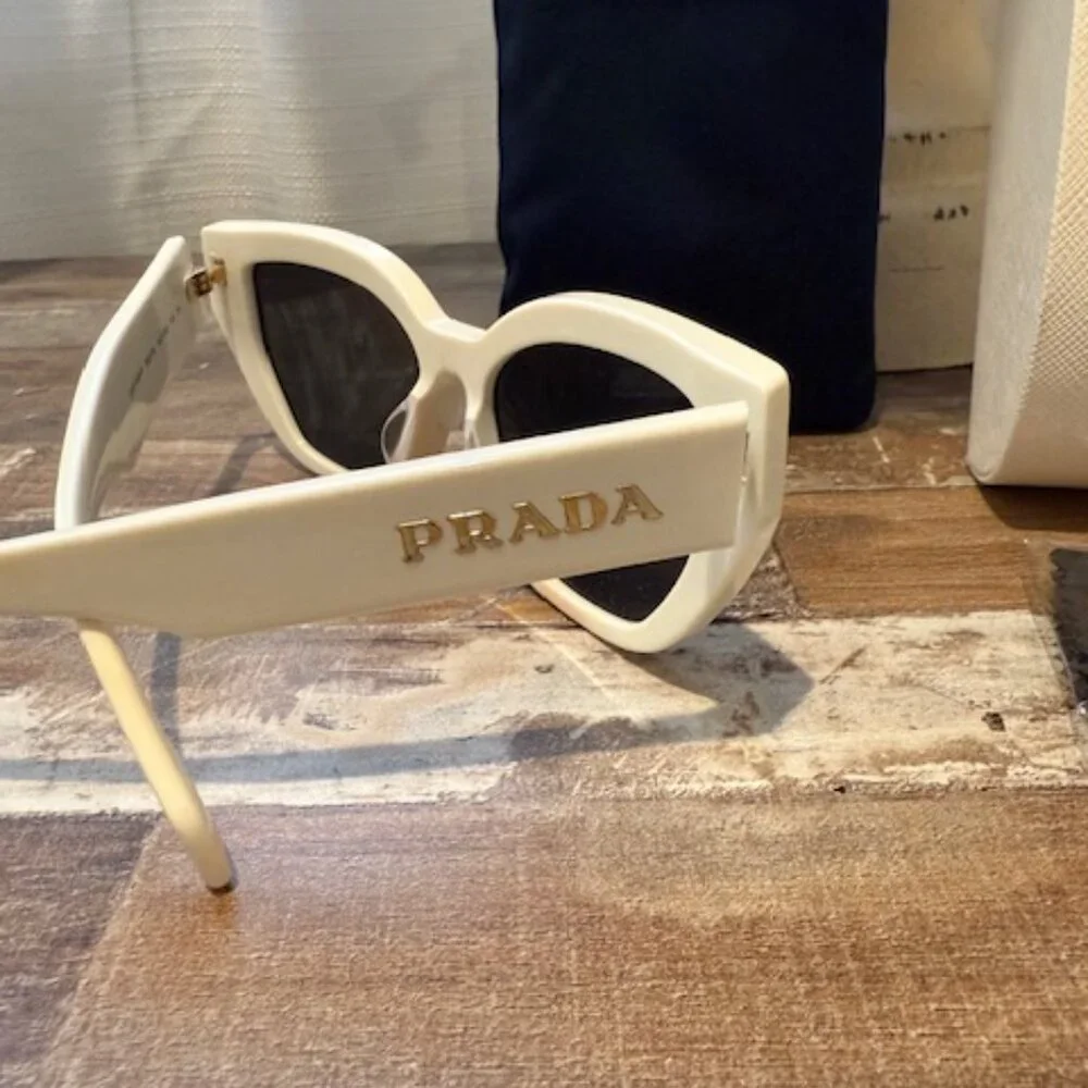Prada White & Gold Cat Eye Sunglasses - Picture 4 of 7